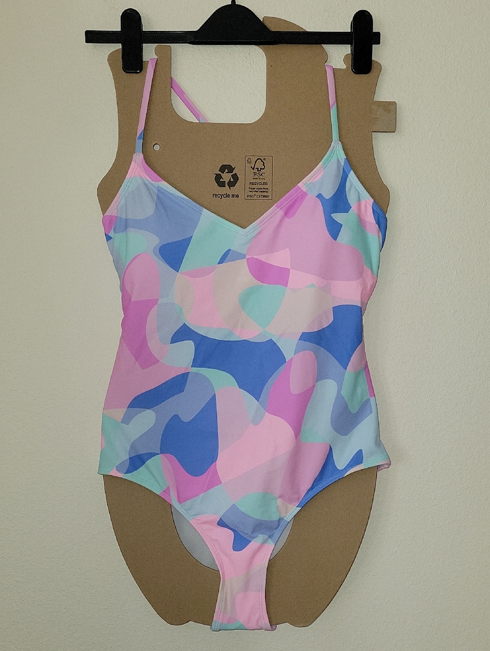 1 Piece L Swimsuit by Kikirio, Padded Bra Cups, Lined, Large, Blue/ Pink, NWT